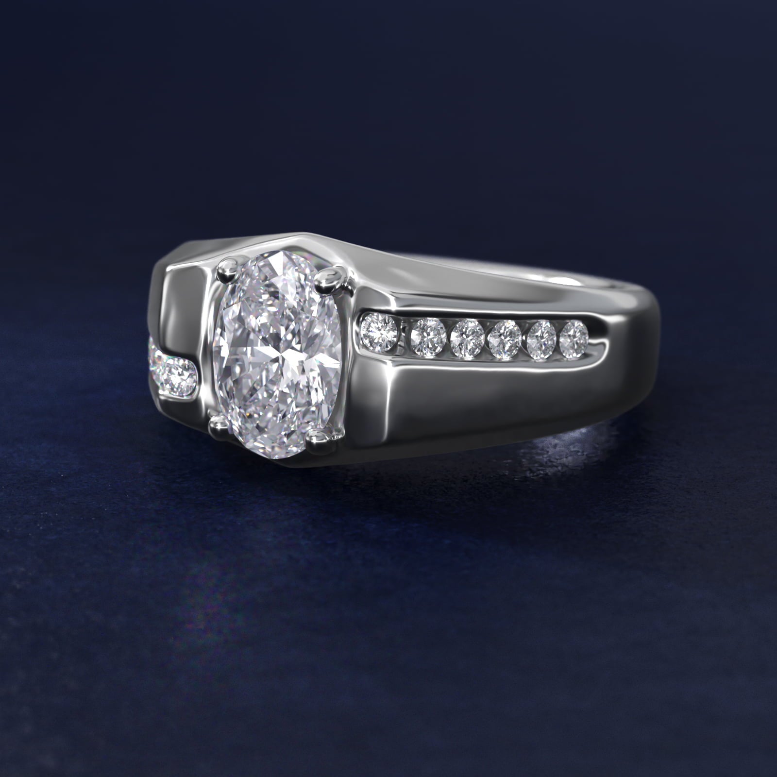Sterling Silver Oval Cut Moissanite Men's Engagement Ring Bypass Channel (2.0 ct., 1/4 ct. tw.) Secondary image