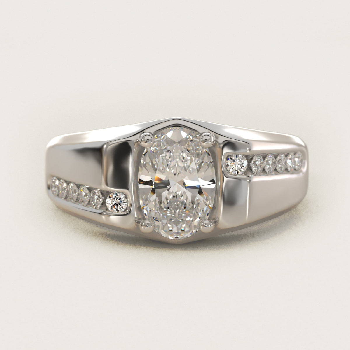 Sterling Silver Oval Cut Moissanite Engagement Ring Men's Bypass Channel (2.0 ct., 1/4 ct. tw.) Main image