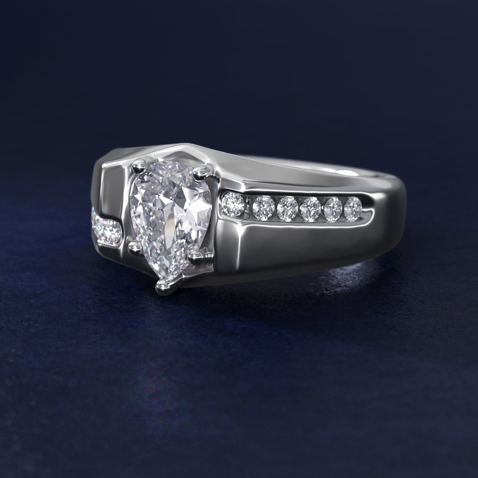 Sterling Silver Pear Cut Moissanite Men's Engagement Ring Bypass Channel (2.0 ct., 1/4 ct. tw.) Secondary image