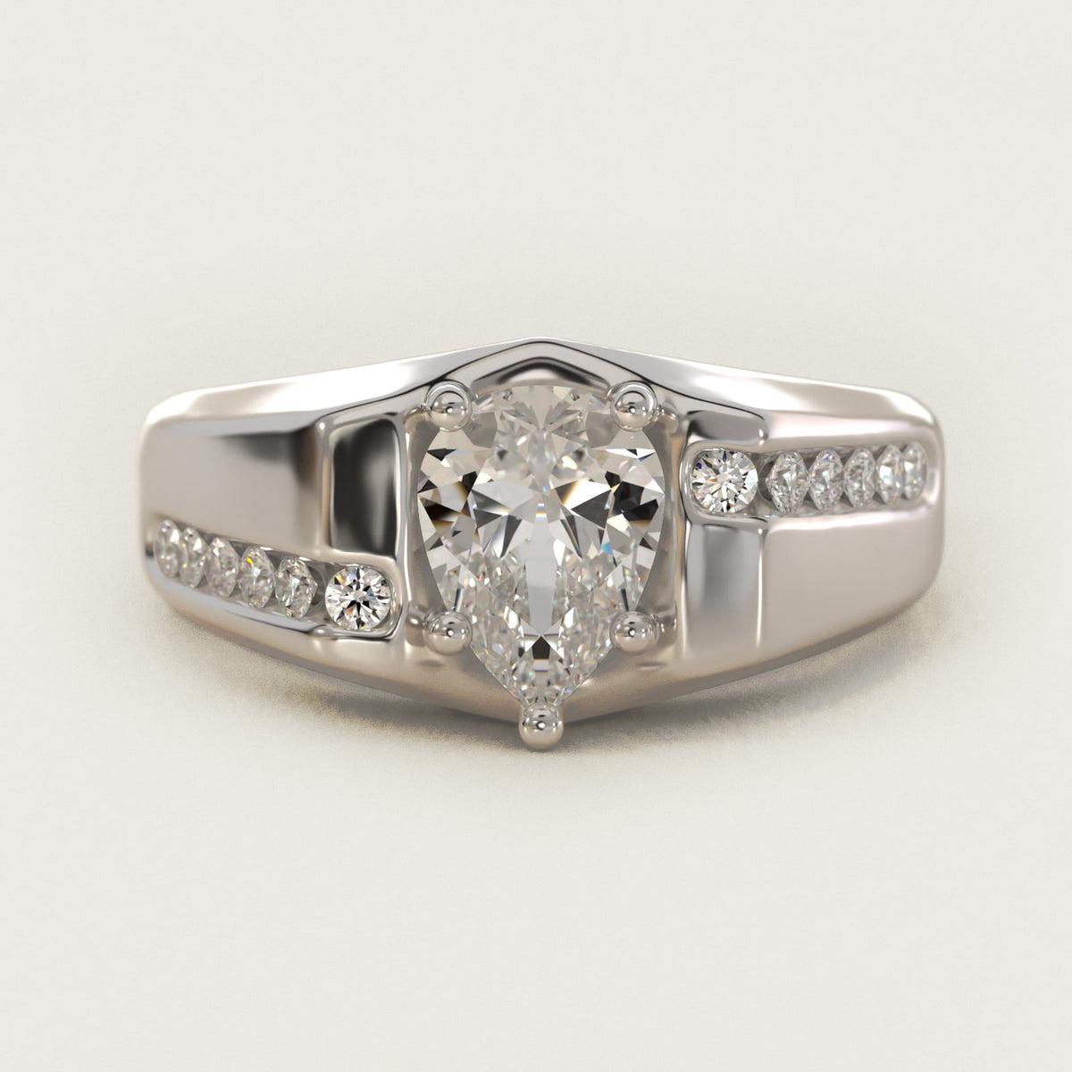 Sterling Silver Pear Cut Moissanite Engagement Ring Men's Bypass Channel (2.0 ct., 1/4 ct. tw.) Main image