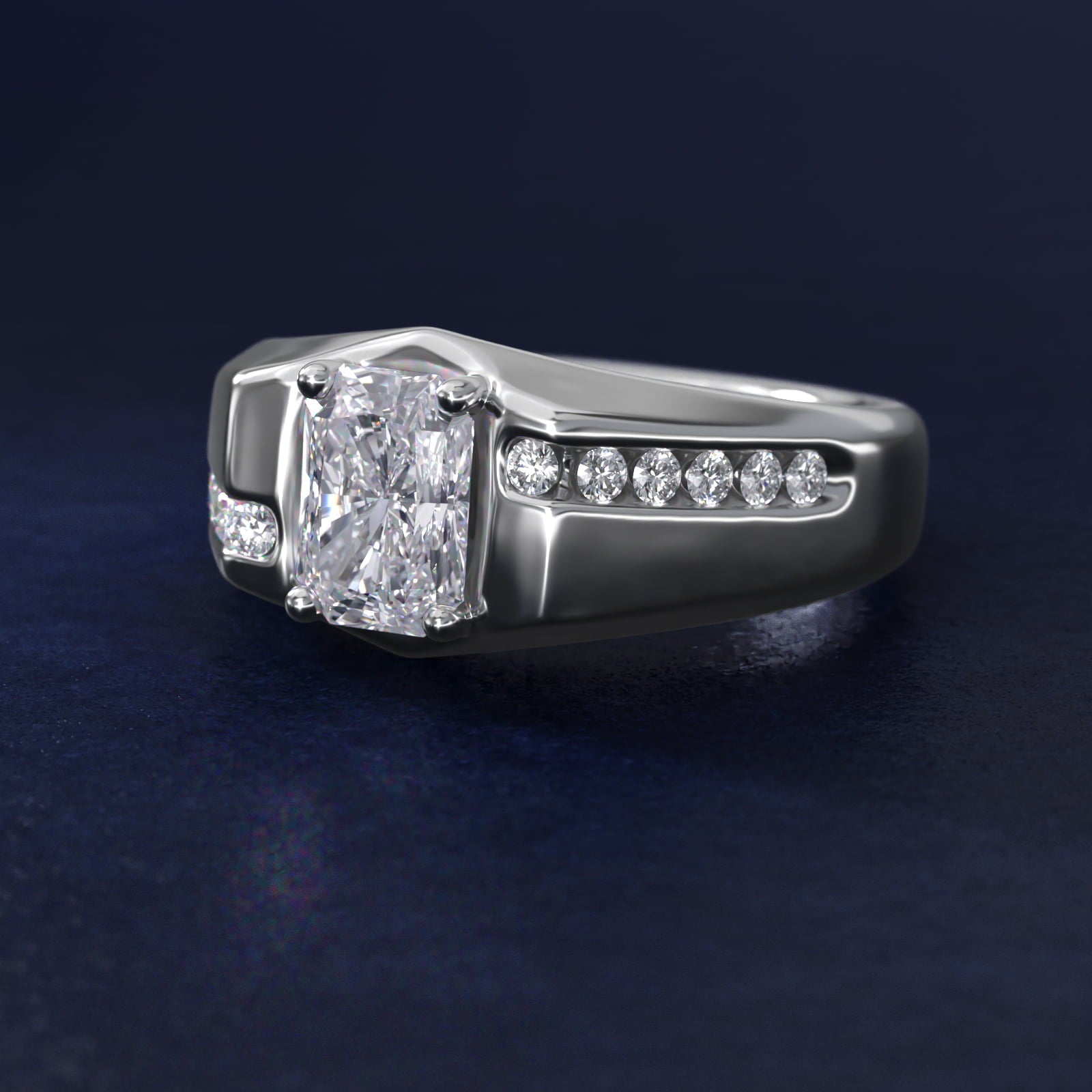 Sterling Silver Radiant Cut Moissanite Men's Engagement Ring Bypass Channel (2.0 ct., 1/4 ct. tw.) Secondary image