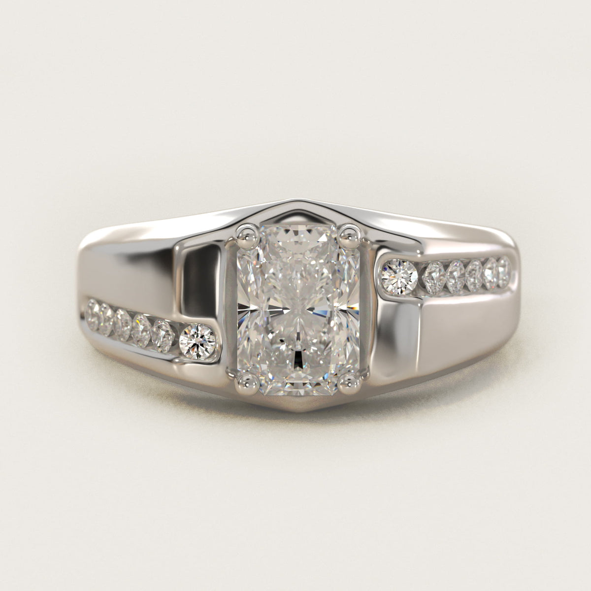 Sterling Silver Radiant Cut Moissanite Engagement Ring Men's Bypass Channel (2.0 ct., 1/4 ct. tw.) Main image