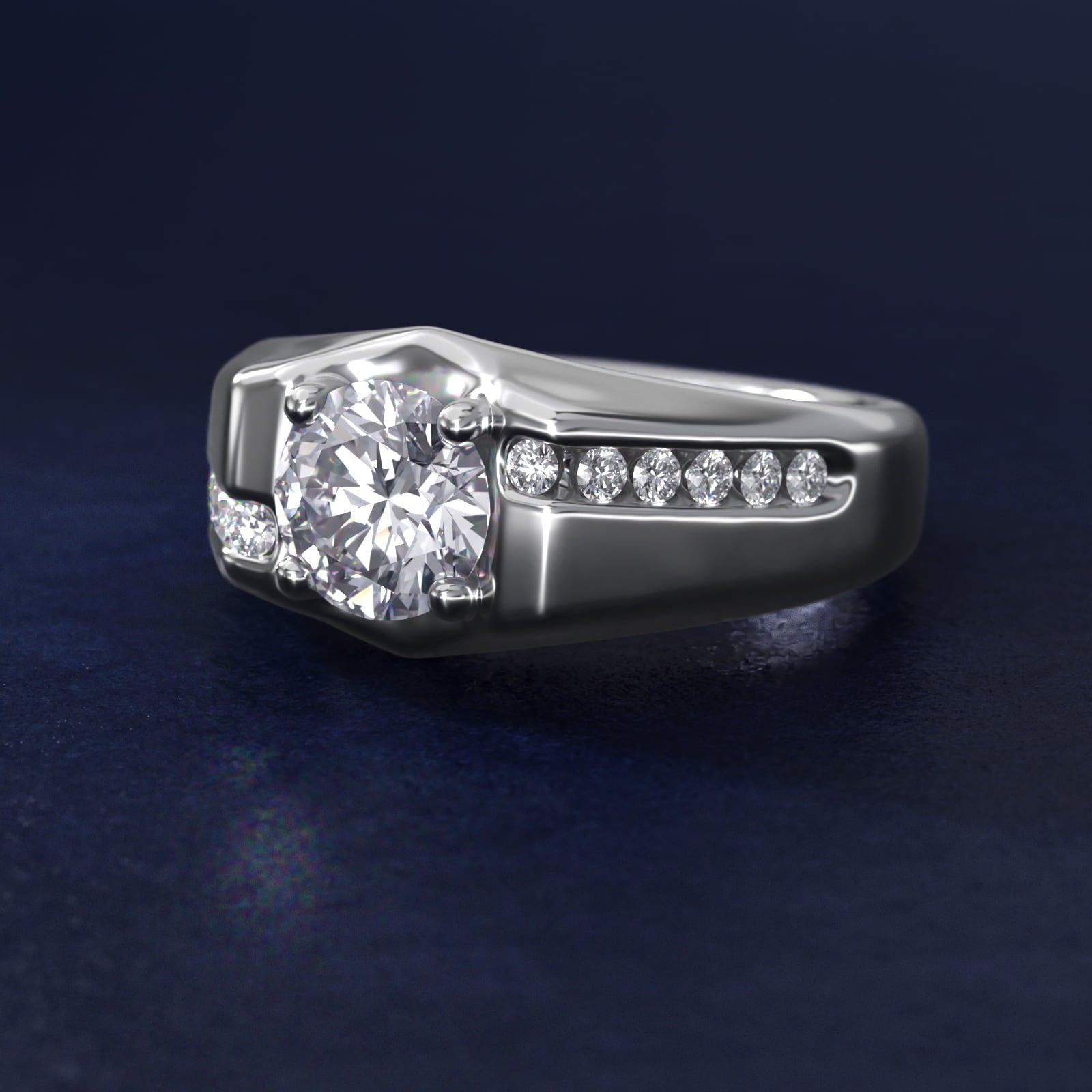 Sterling Silver Round Cut Moissanite Men's Engagement Ring Bypass Channel (2.0 ct., 1/4 ct. tw.) Secondary image