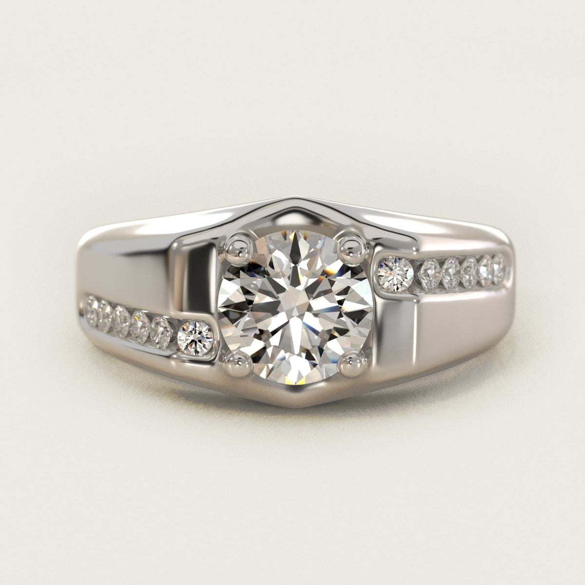Sterling Silver Round Cut Moissanite Engagement Ring Men's Bypass Channel (2.0 ct., 1/4 ct. tw.) Main image