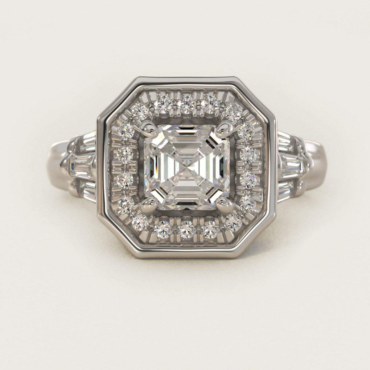 Sterling Silver Asscher Cut Moissanite Engagement Ring Square Halo (2.0 ct., 9/20 ct. tw.) Main image
