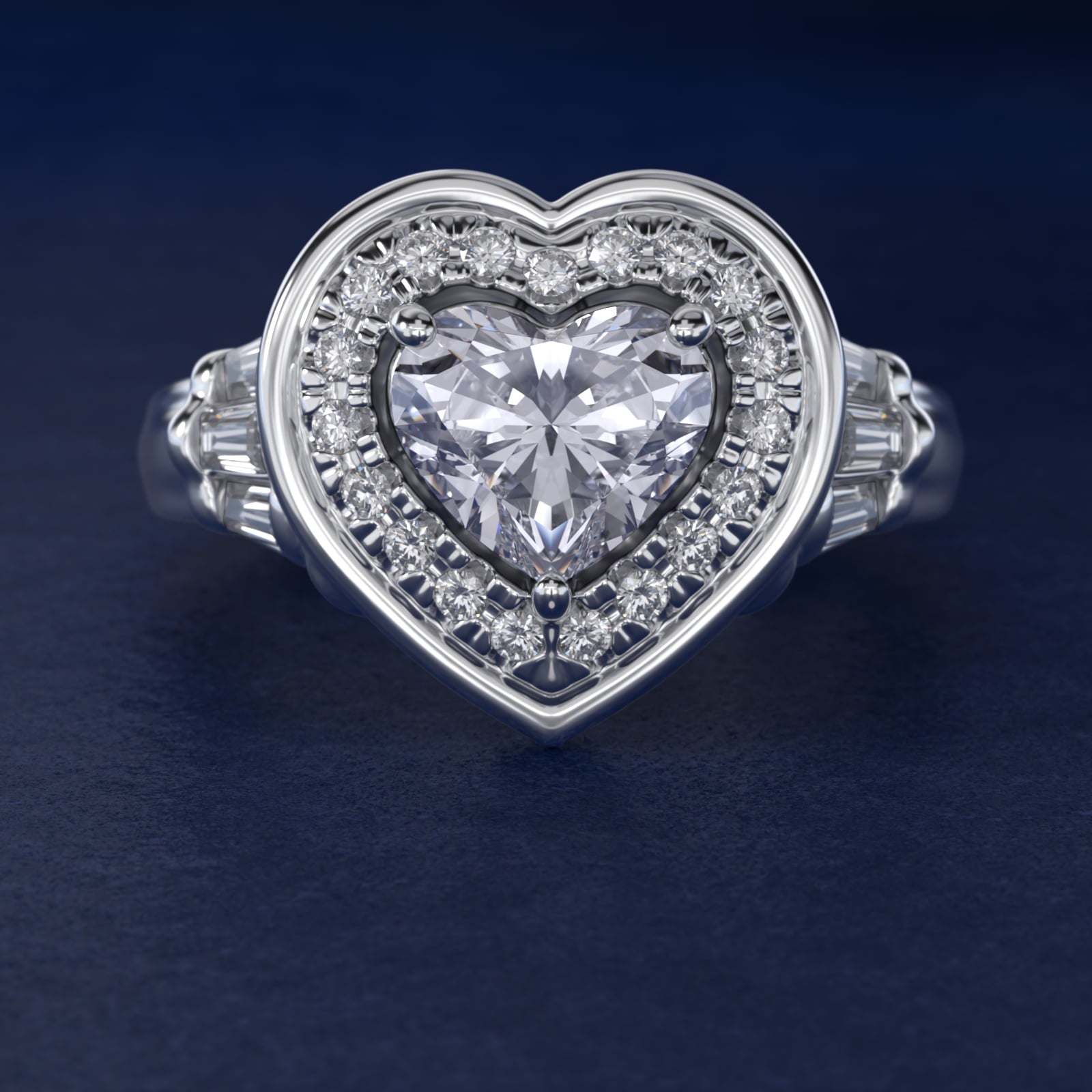Sterling Silver Heart Cut Moissanite Engagement Ring Square Halo (2.0 ct., 9/20 ct. tw.) Secondary image