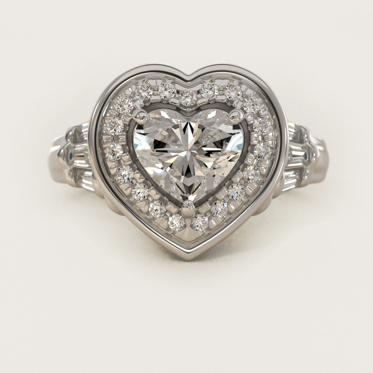 Sterling Silver Heart Cut Moissanite Engagement Ring Square Halo (2.0 ct., 9/20 ct. tw.) Main image