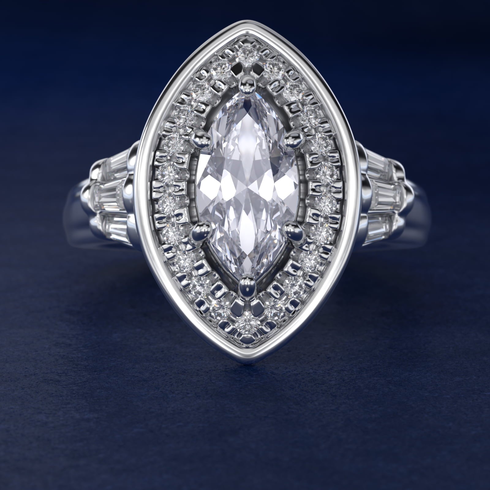 Sterling Silver Marquise Cut Moissanite Engagement Ring Square Halo (2.0 ct., 9/20 ct. tw.) Secondary image