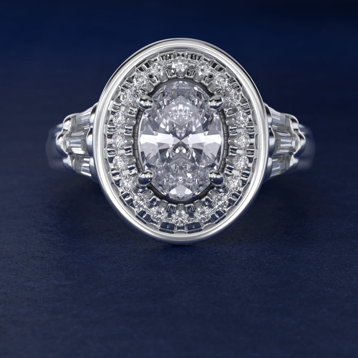 Sterling Silver Oval Cut Moissanite Engagement Ring Square Halo (2.0 ct., 9/20 ct. tw.)