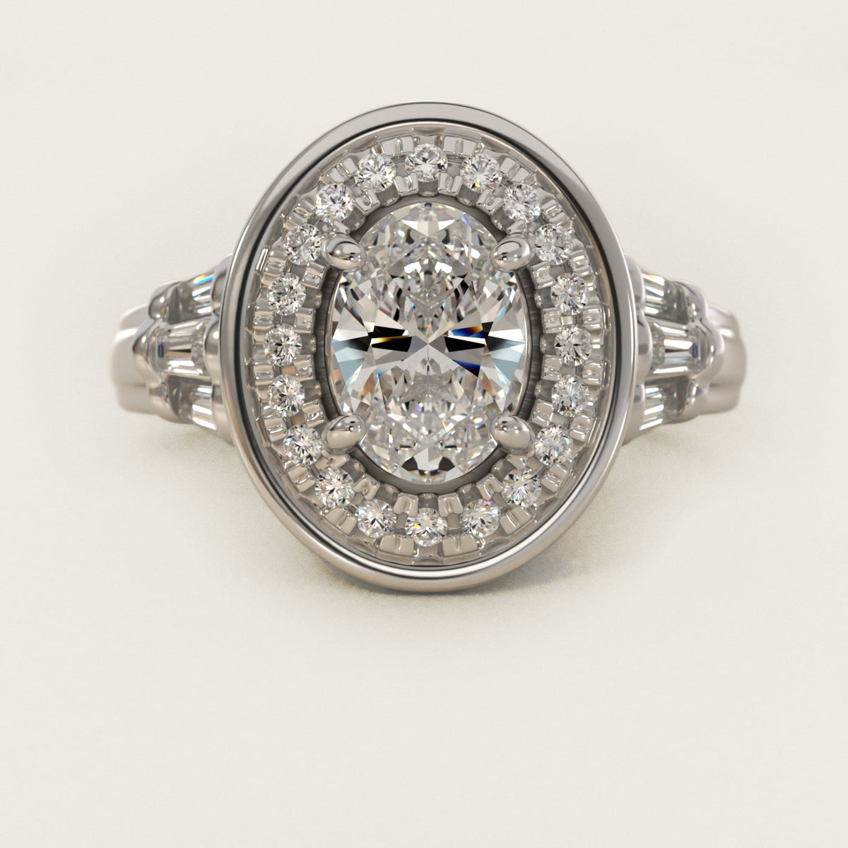 Sterling Silver Oval Cut Moissanite Engagement Ring Square Halo (2.0 ct., 9/20 ct. tw.)