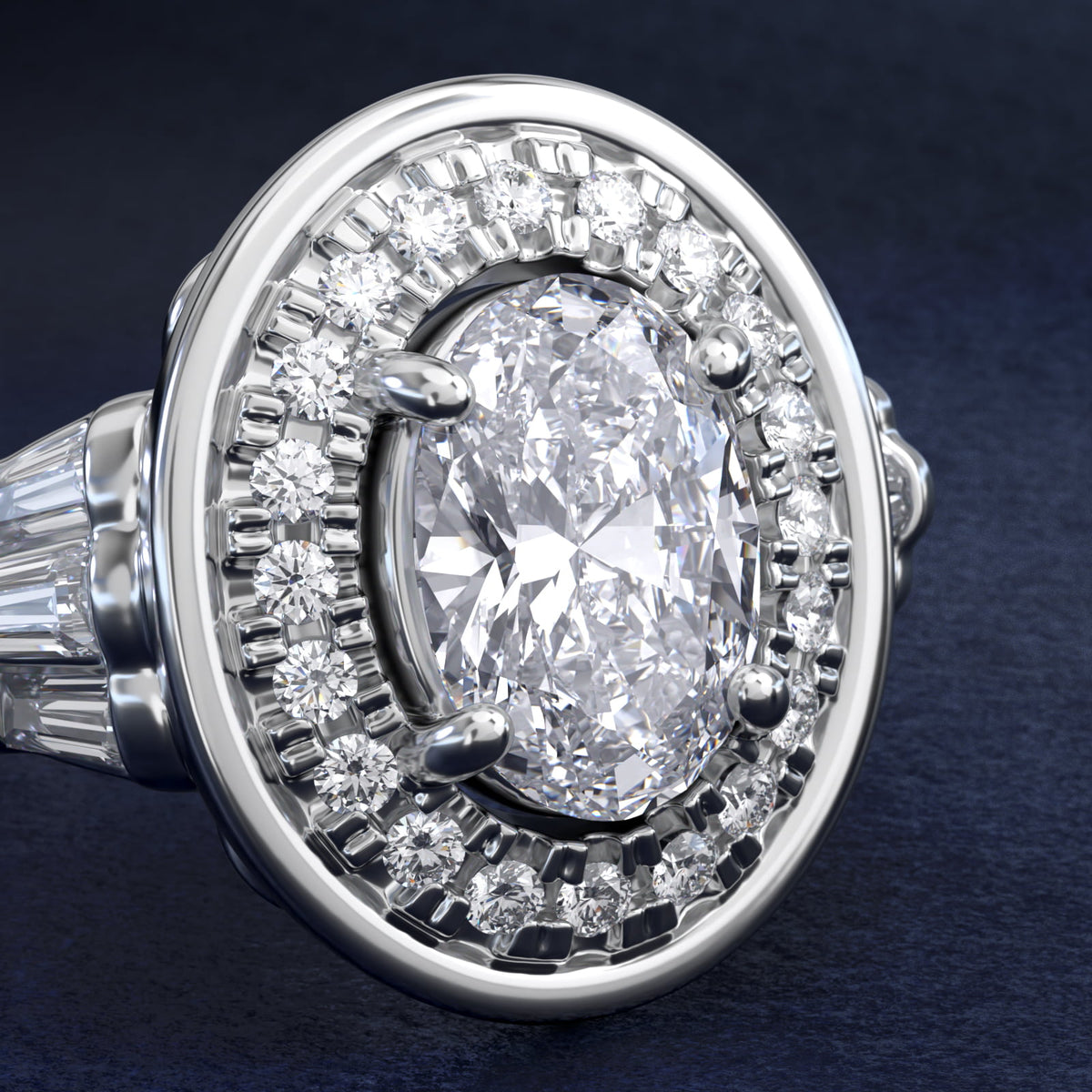 Sterling Silver Oval Cut Moissanite Engagement Ring Square Halo (2.0 ct., 9/20 ct. tw.)