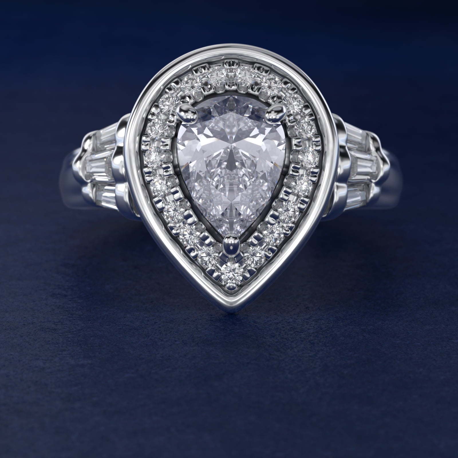 Sterling Silver Pear Cut Moissanite Engagement Ring Square Halo (2.0 ct., 9/20 ct. tw.) Secondary image
