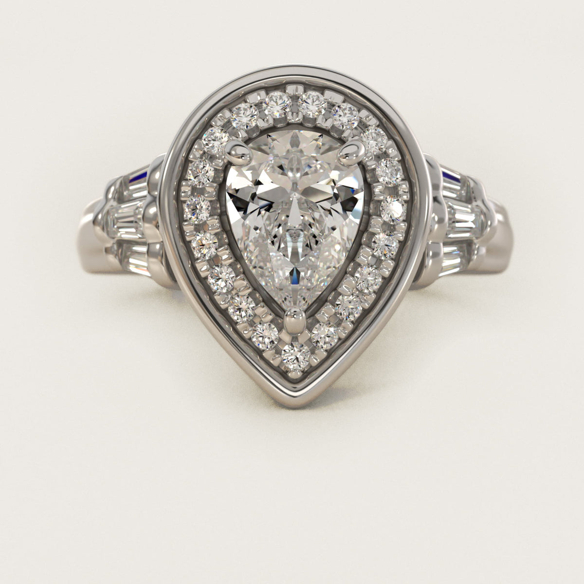 Sterling Silver Pear Cut Moissanite Engagement Ring Square Halo (2.0 ct., 9/20 ct. tw.) Main image