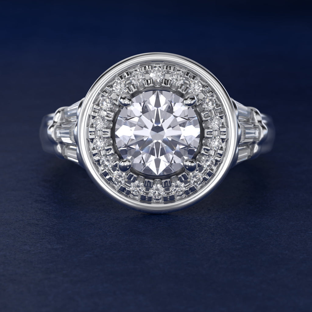 Sterling Silver Round Cut Moissanite Engagement Ring Square Halo (2.0 ct., 9/20 ct. tw.)