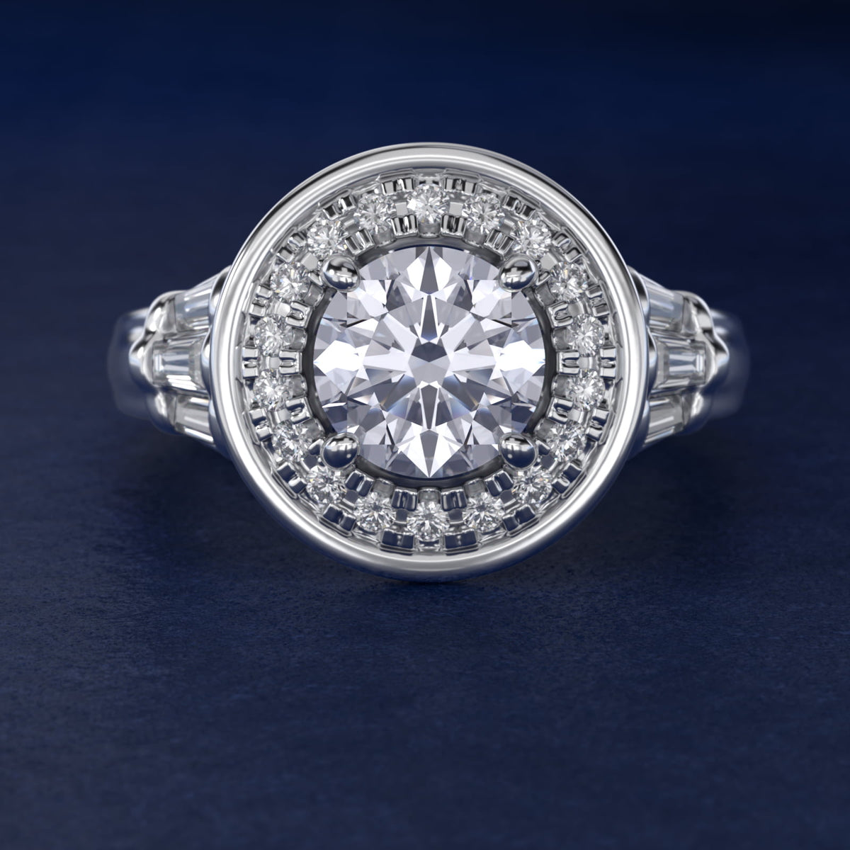Sterling Silver Round Cut Moissanite Engagement Ring Square Halo (2.0 ct., 9/20 ct. tw.)
