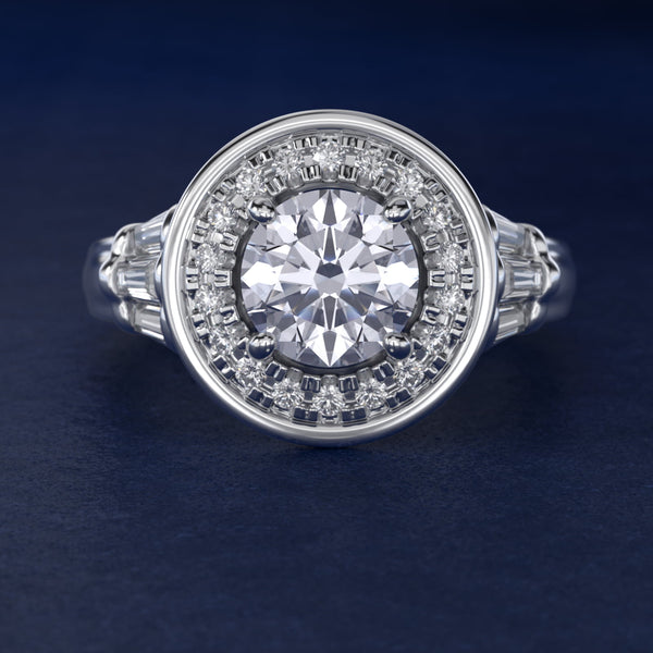 Sterling Silver Round Cut Moissanite Engagement Ring Square Halo (2.0 ct., 9/20 ct. tw.)