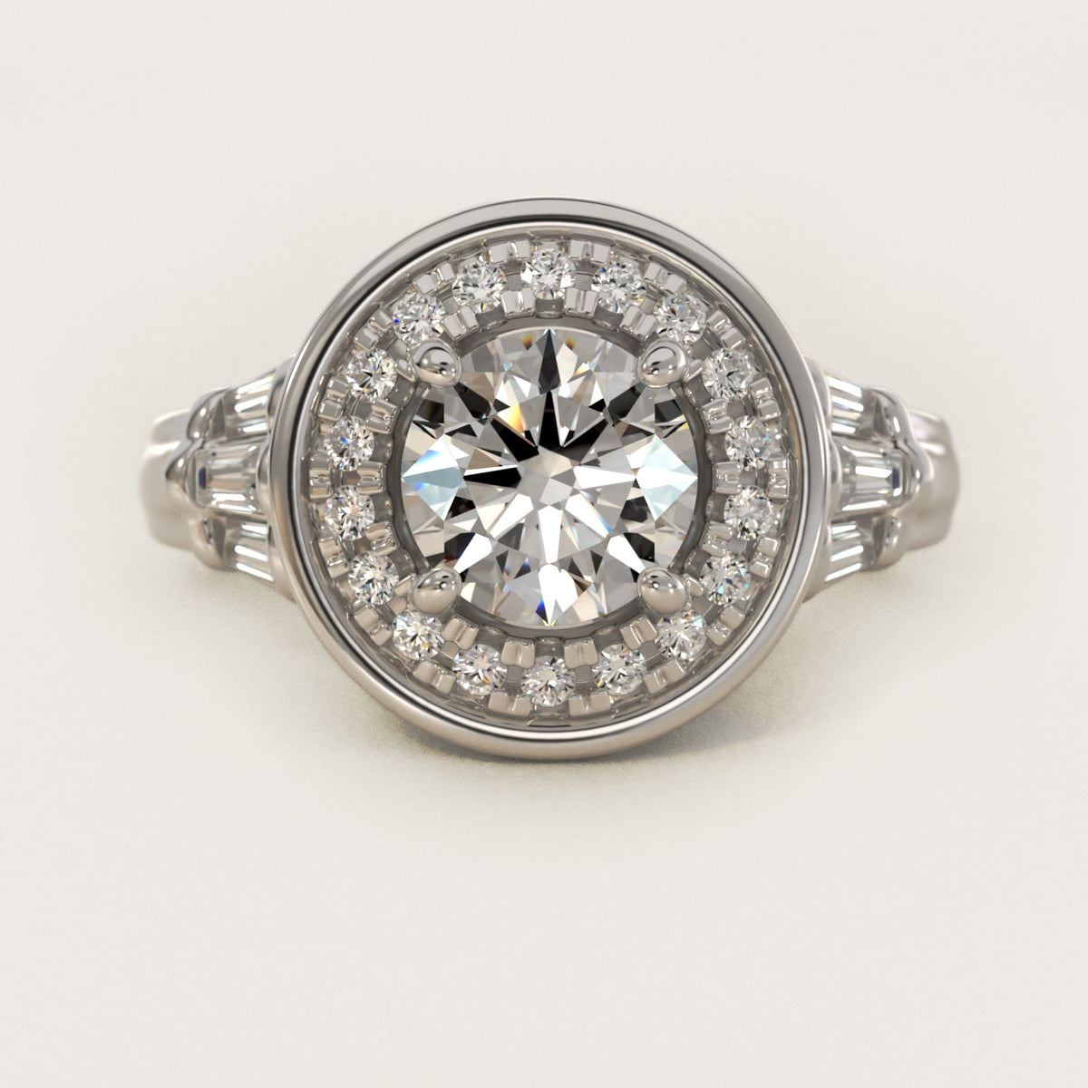 Sterling Silver Round Cut Moissanite Engagement Ring Square Halo (2.0 ct., 9/20 ct. tw.)