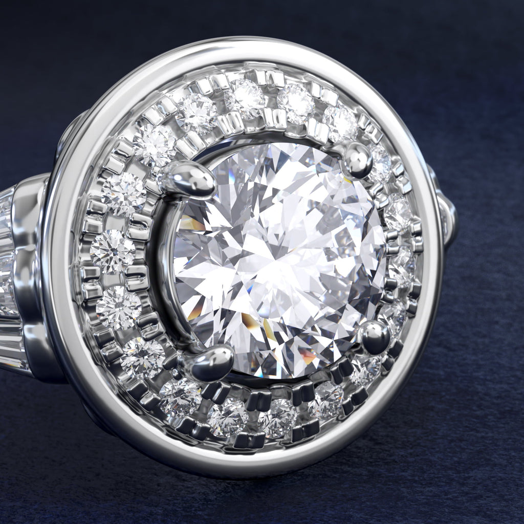 Sterling Silver Round Cut Moissanite Engagement Ring Square Halo (2.0 ct., 9/20 ct. tw.)