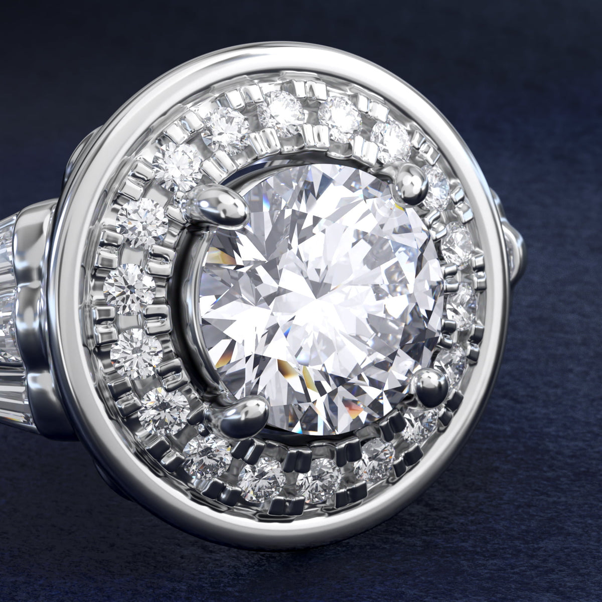 Sterling Silver Round Cut Moissanite Engagement Ring Square Halo (2.0 ct., 9/20 ct. tw.)
