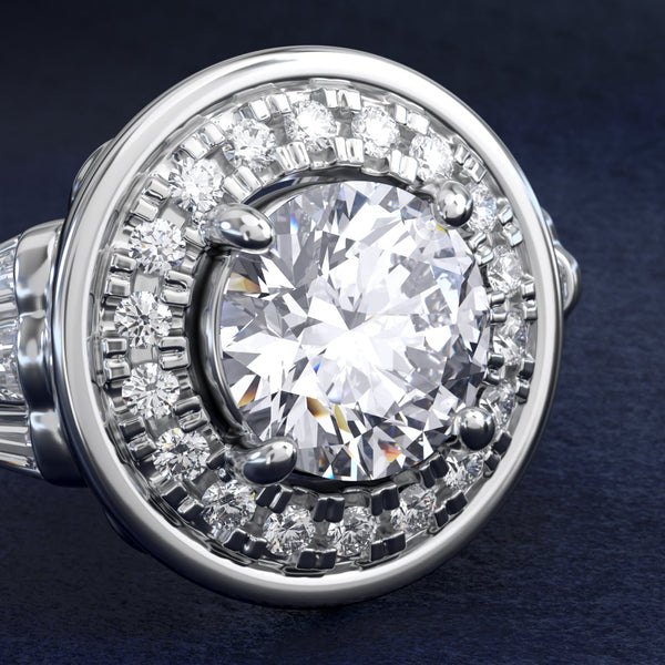Sterling Silver Round Cut Moissanite Engagement Ring Square Halo (2.0 ct., 9/20 ct. tw.)