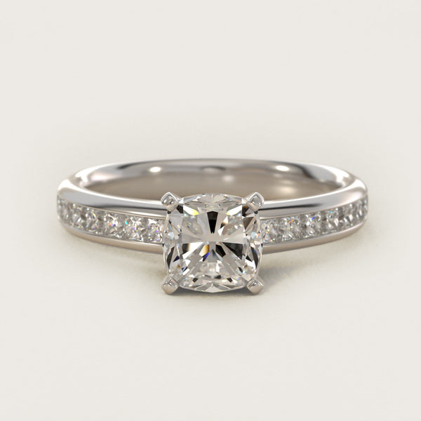 Sterling Silver Cushion Cut Moissanite Engagement Ring Channel Set Princess Side Stone (2.0 ct., 1/2 ct. tw.)