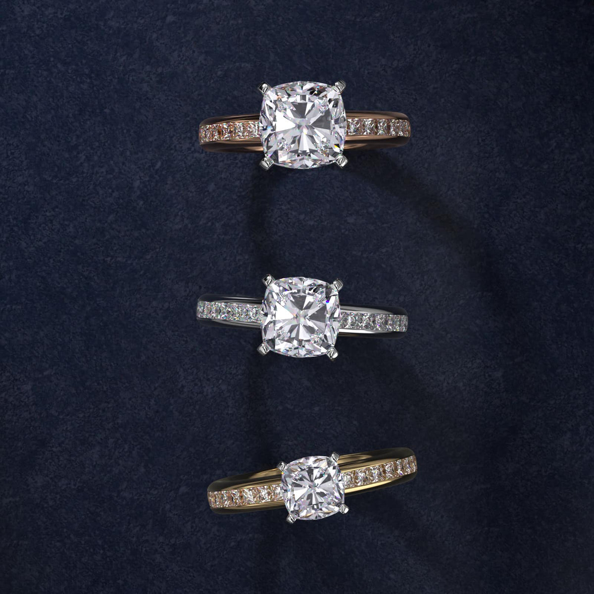 Sterling Silver Cushion Cut Moissanite Engagement Ring Channel Set Princess Side Stone (2.0 ct., 1/2 ct. tw.)