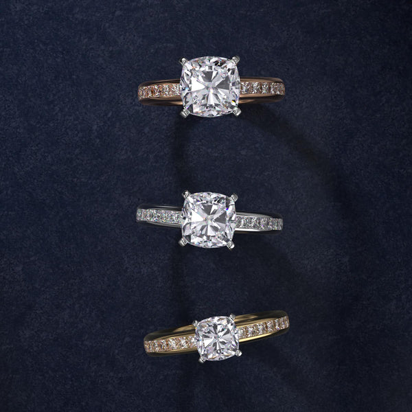 Sterling Silver Cushion Cut Moissanite Engagement Ring Channel Set Princess Side Stone (2.0 ct., 1/2 ct. tw.)
