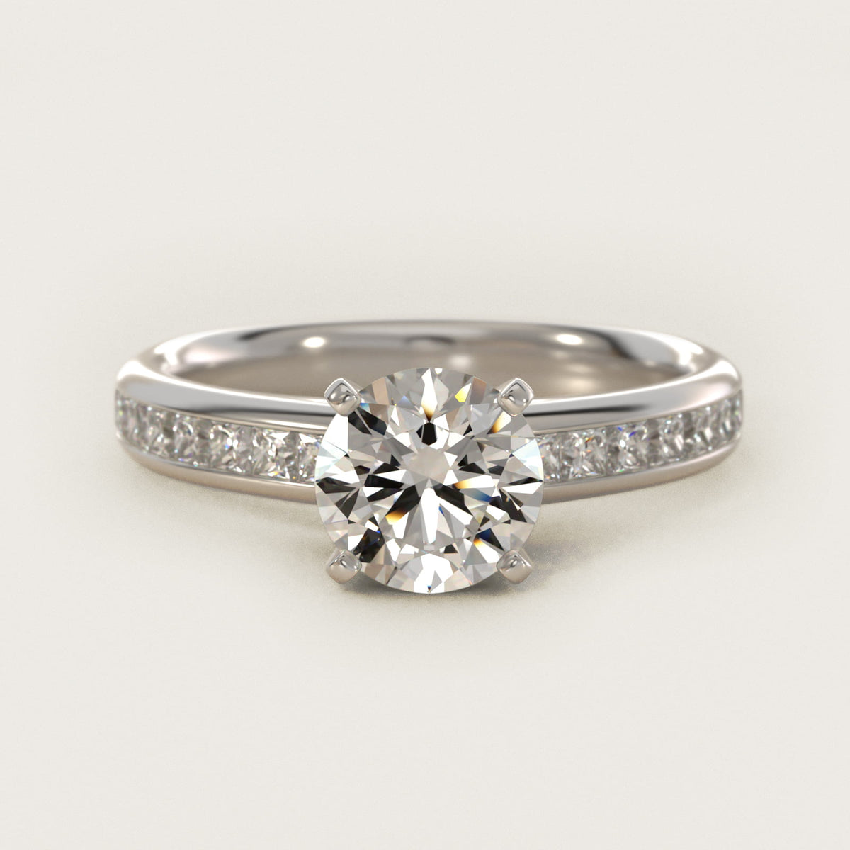 Sterling Silver Round Cut Moissanite Engagement Ring Channel Set Princess Side Stone (2.0 ct., 1/2 ct. tw.) Main image