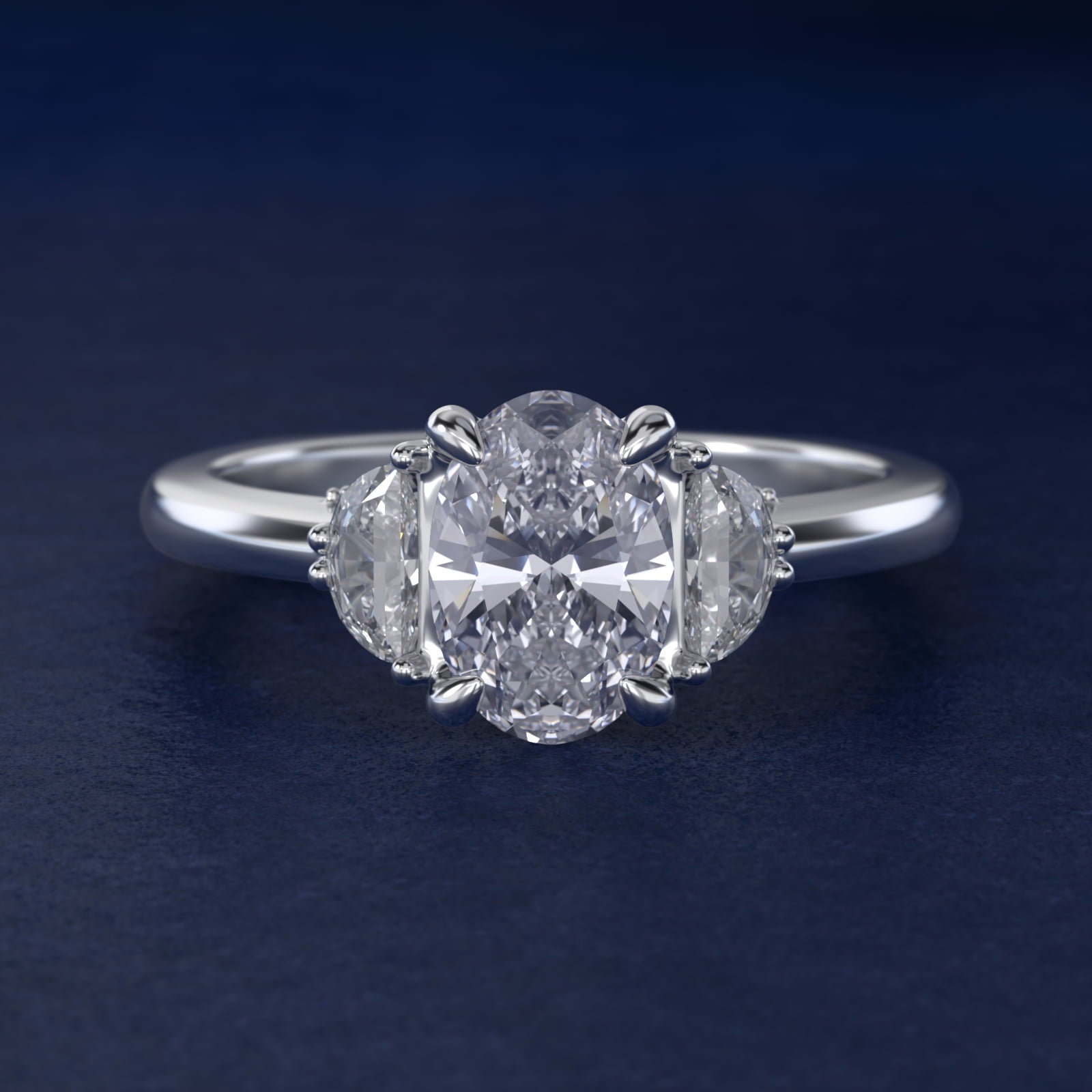 Sterling Silver Oval Cut Moissanite Engagement Ring Moon Three Stone (2.0 ct., 2/5 ct. tw.) Secondary image
