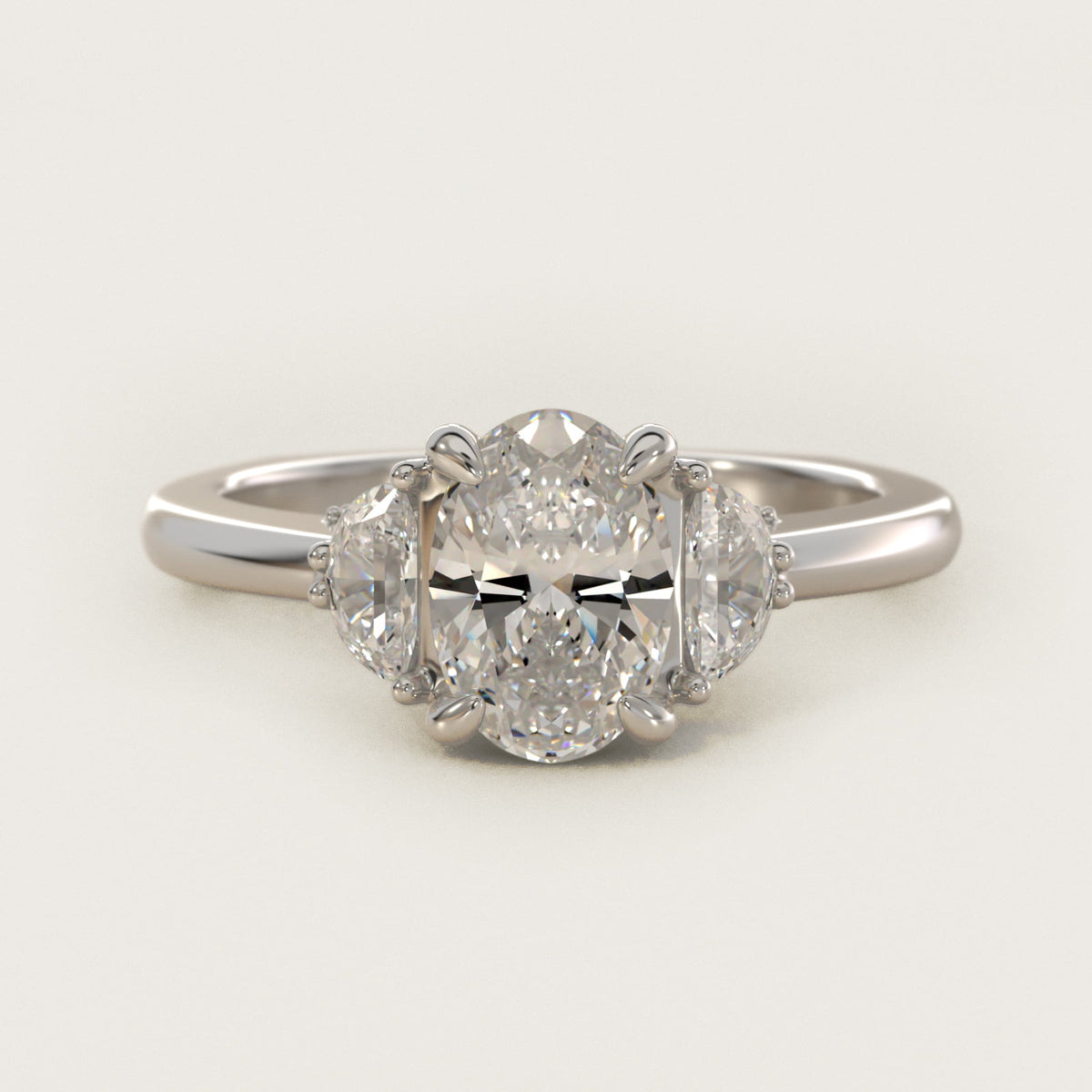 Sterling Silver Oval Cut Moissanite Engagement Ring Moon Three Stone (2.0 ct., 1/3 ct. tw.) Main image