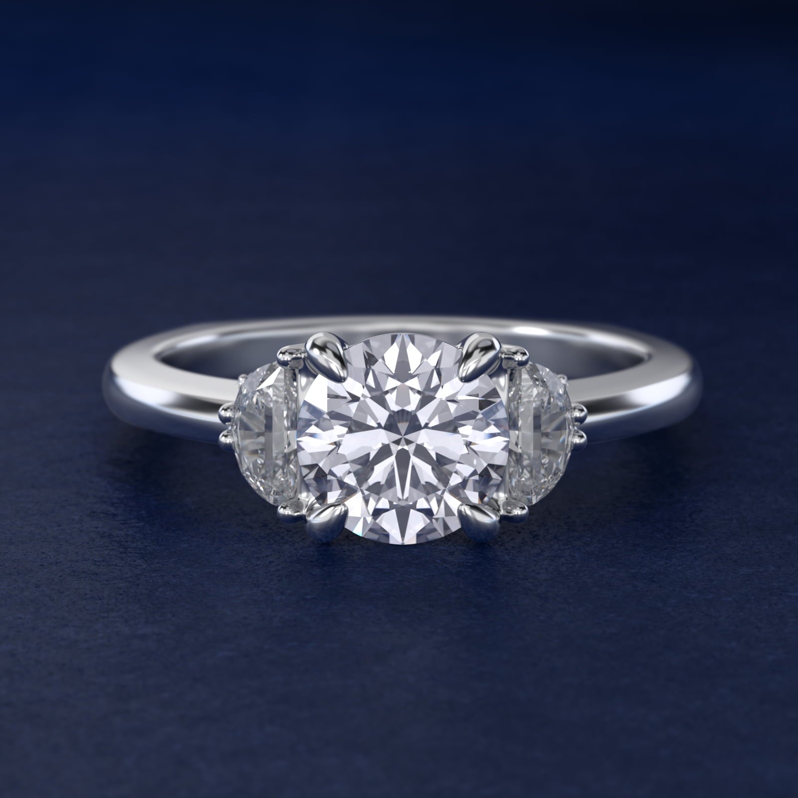Sterling Silver Round Cut Moissanite Engagement Ring Moon Three Stone (2.0 ct., 2/5 ct. tw.) Secondary image