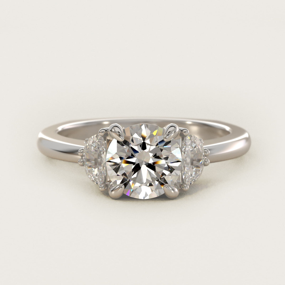 Sterling Silver Round Cut Moissanite Engagement Ring Moon Three Stone (2.0 ct., 1/3 ct. tw.) Main image