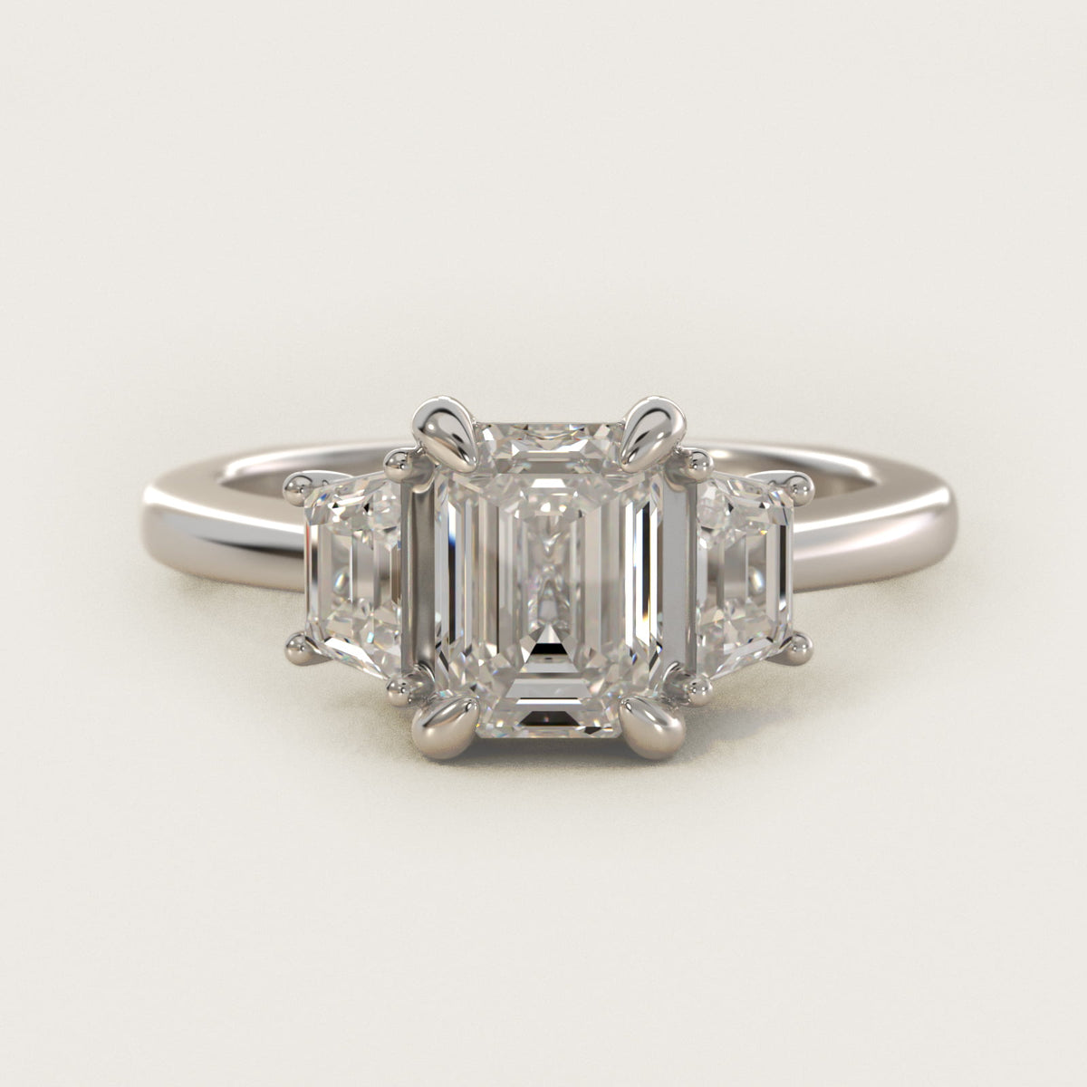 Sterling Silver Emerald Cut Moissanite Engagement Ring Trapezoid Three-Stone (2.0 ct., 1/50 ct. tw.) Main image