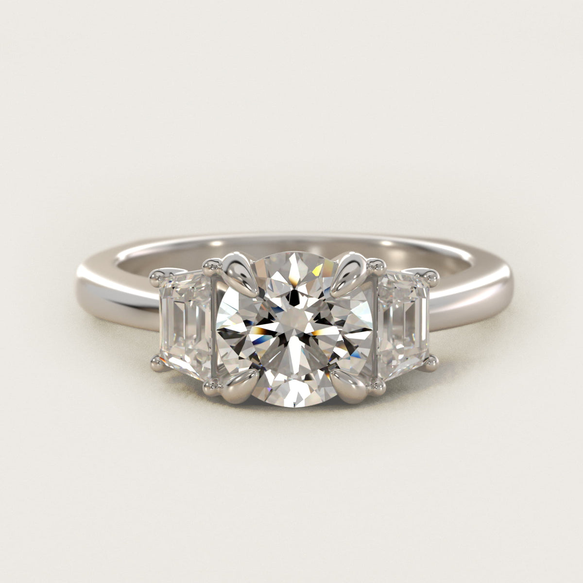 Sterling Silver Round Cut Moissanite Engagement Ring Trapezoid Three-Stone (2.0 ct., 1/50 ct. tw.) Main image