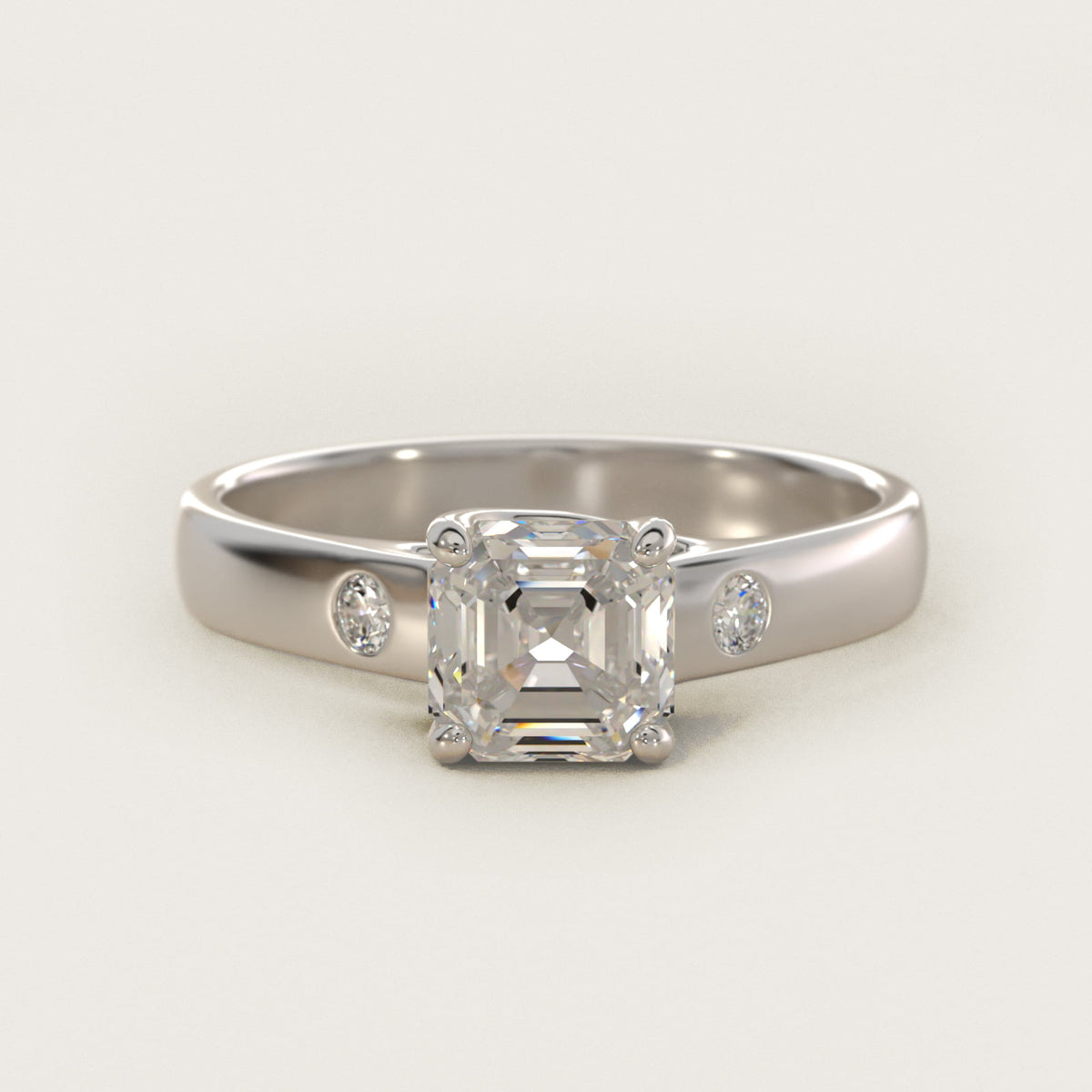 Sterling Silver Asscher Cut Moissanite Engagement Ring Cross Prong Solitaire with Moissanite Accent (2.0 ct., 1/20 ct. tw.) Main image