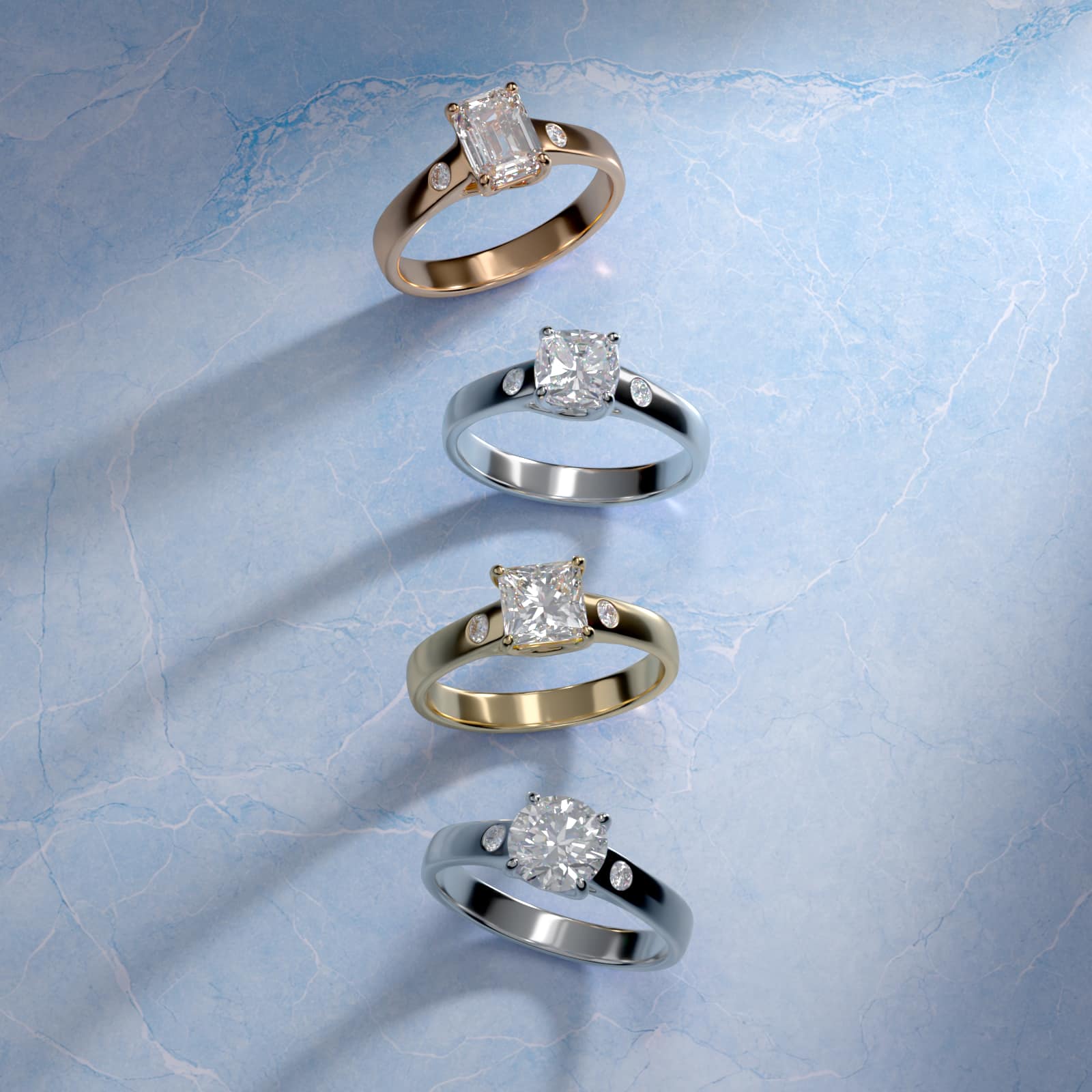 Sterling Silver Asscher Cut Moissanite Engagement Ring Cross Prong Solitaire with Moissanite Accent (2.0 ct., 1/20 ct. tw.) Secondary image
