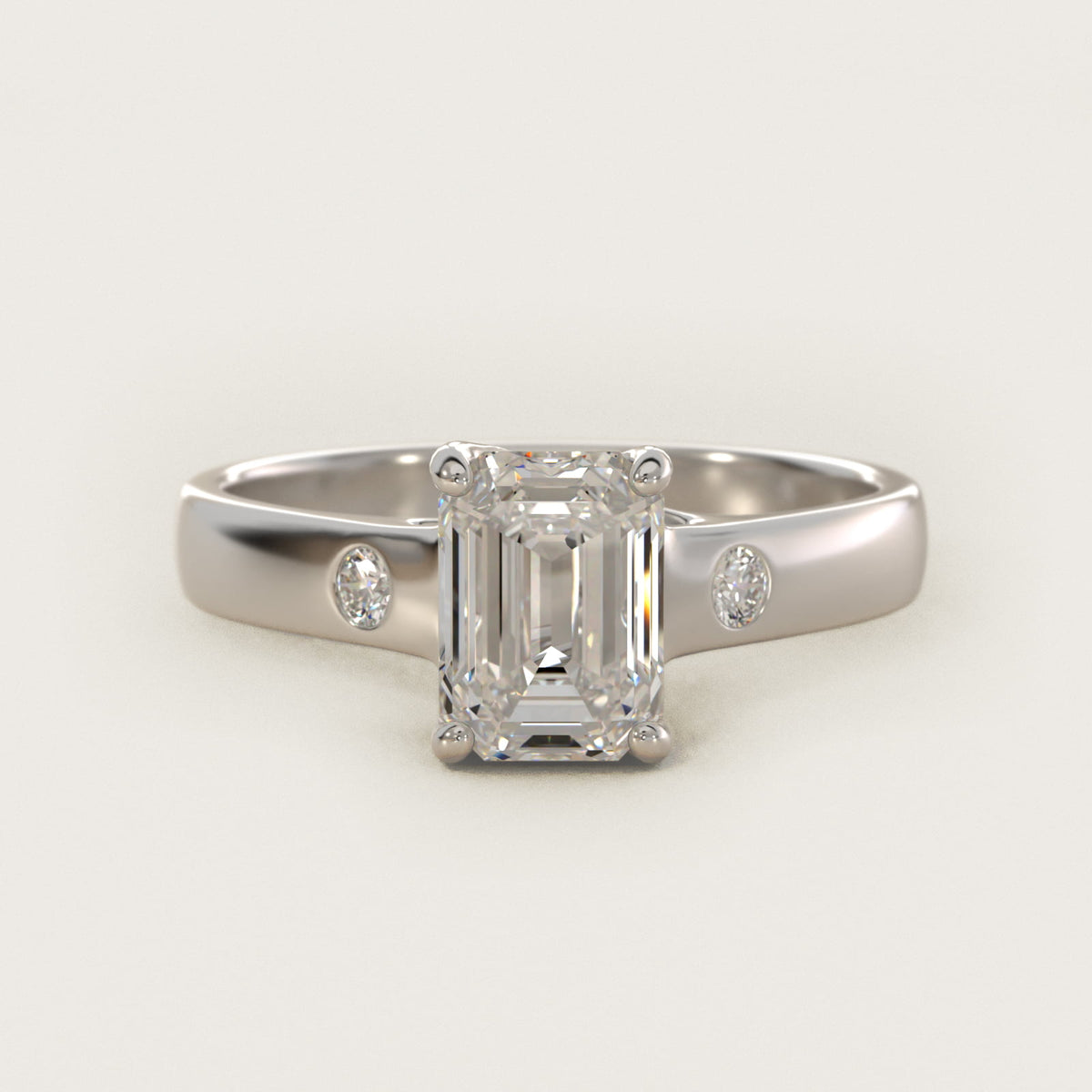 Sterling Silver Emerald Cut Moissanite Engagement Ring Cross Prong Solitaire with Moissanite Accent (2.0 ct., 1/20 ct. tw.) Main image