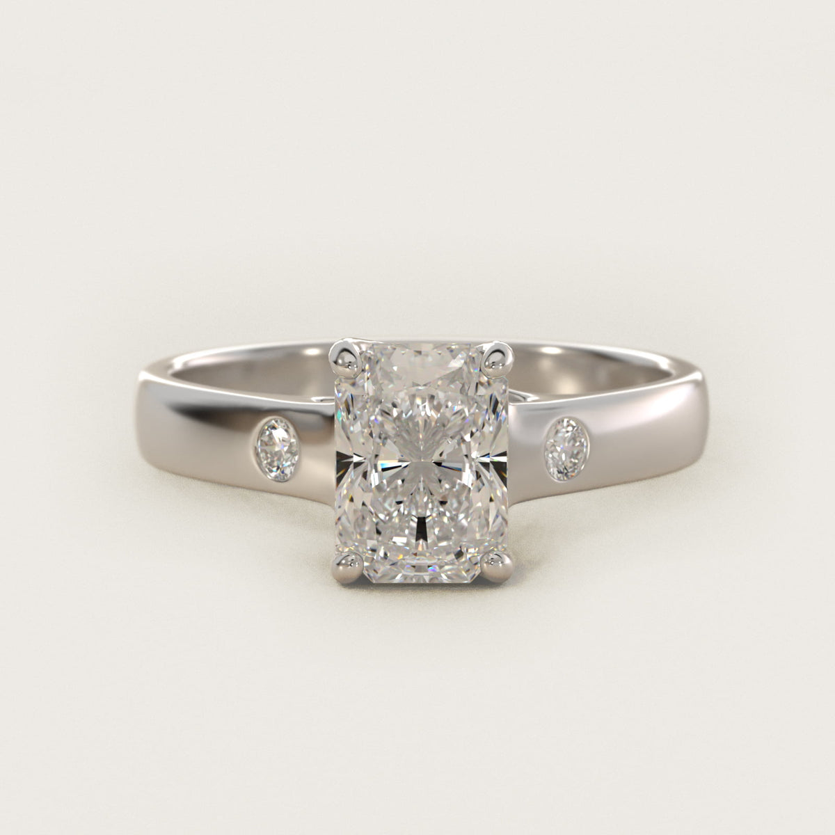Sterling Silver Radiant Cut Moissanite Engagement Ring Cross Prong Solitaire with Moissanite Accent (2.0 ct., 1/20 ct. tw.) Main image
