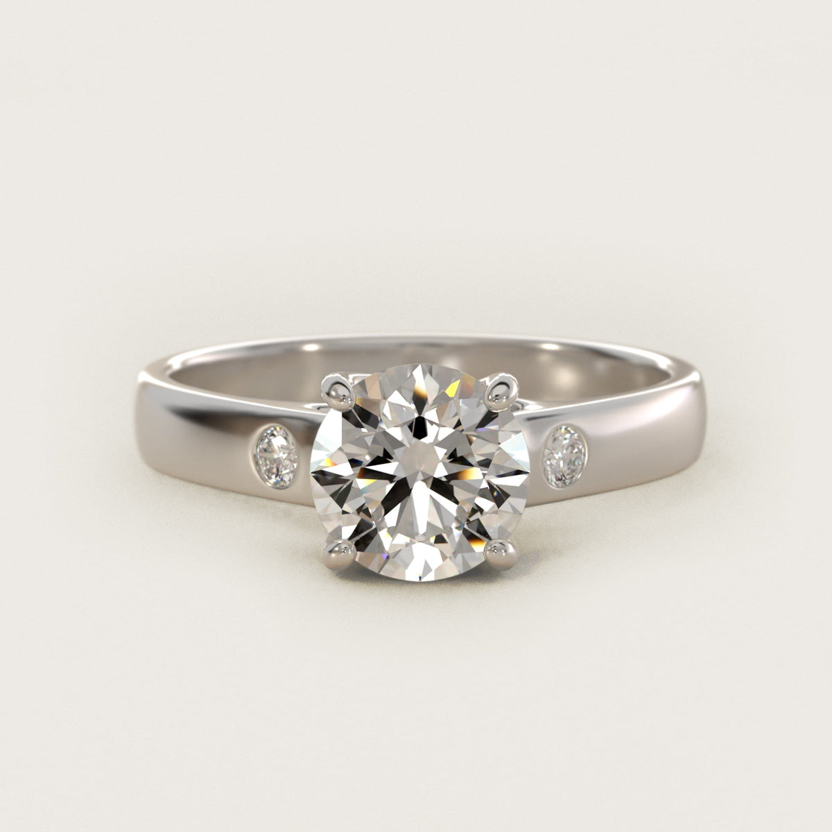 Sterling Silver Round Cut Moissanite Engagement Ring Cross Prong Solitaire with Moissanite Accent (2.0 ct., 1/20 ct. tw.) Main image