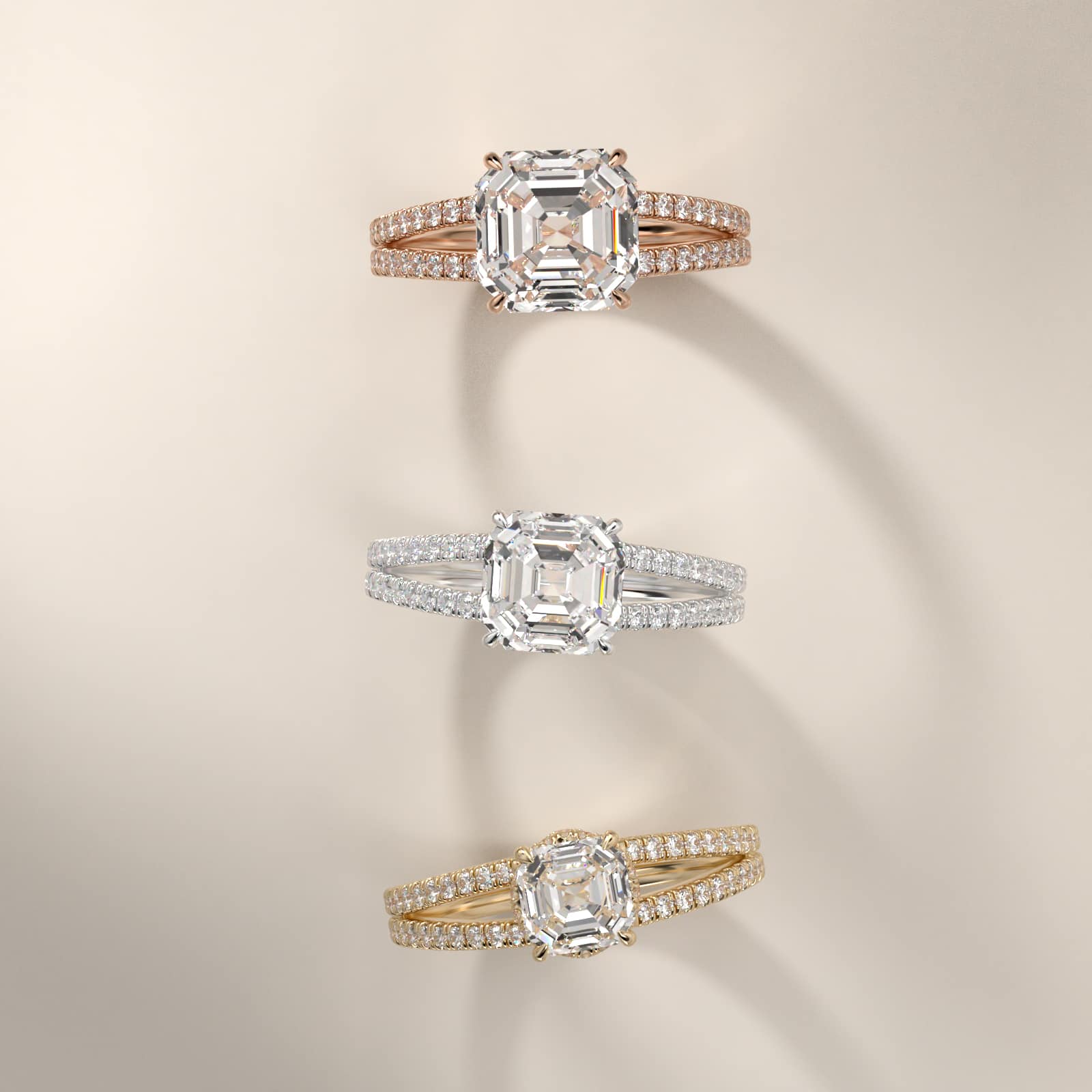 Sterling Silver Asscher Cut Moissanite Engagement Ring Split Shank Ribbon Pavé Solitaire (2.0 ct., 1/3 ct. tw.) Secondary image
