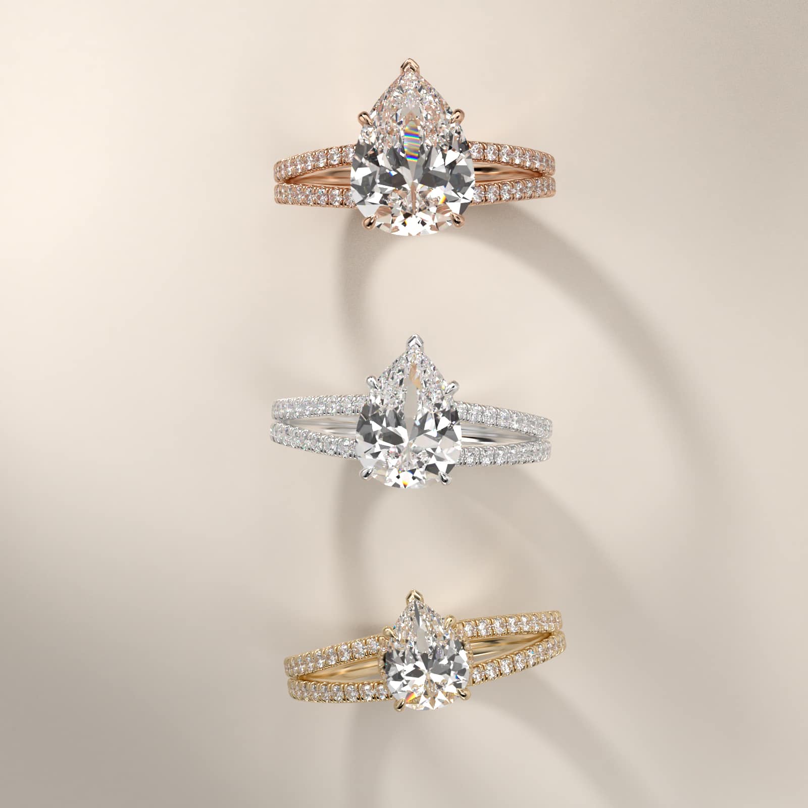 Sterling Silver Pear Cut Moissanite Engagement Ring Split Shank Ribbon Pavé Solitaire (2.0 ct., 1/3 ct. tw.) Secondary image