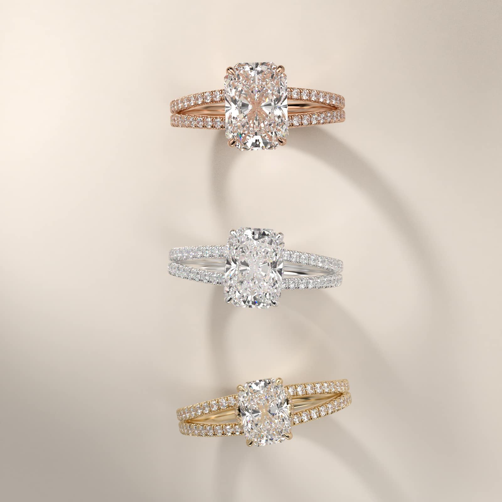 Sterling Silver Radiant Cut Moissanite Engagement Ring Split Shank Ribbon Pavé Solitaire (2.0 ct., 1/3 ct. tw.) Secondary image