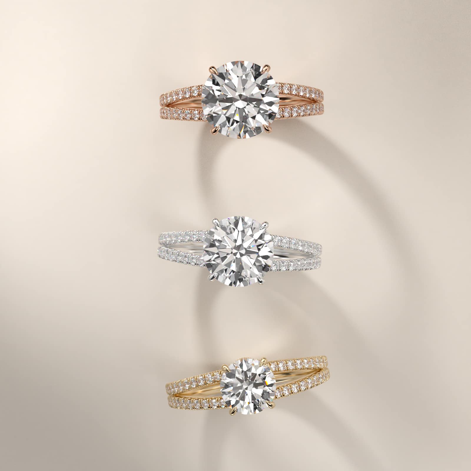 Sterling Silver Round Cut Moissanite Engagement Ring Split Shank Ribbon Pavé Solitaire (2.0 ct., 1/3 ct. tw.) Secondary image