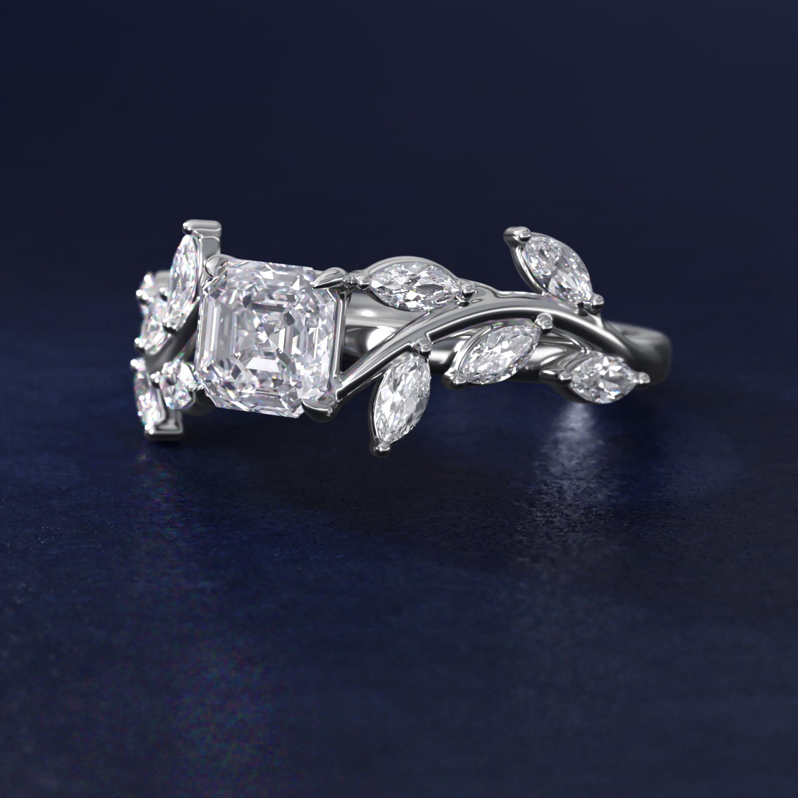 Sterling Silver Asscher Cut Moissanite Engagement Ring Floral Side Stone (2.0 ct., 3/8 ct. tw.) Secondary image