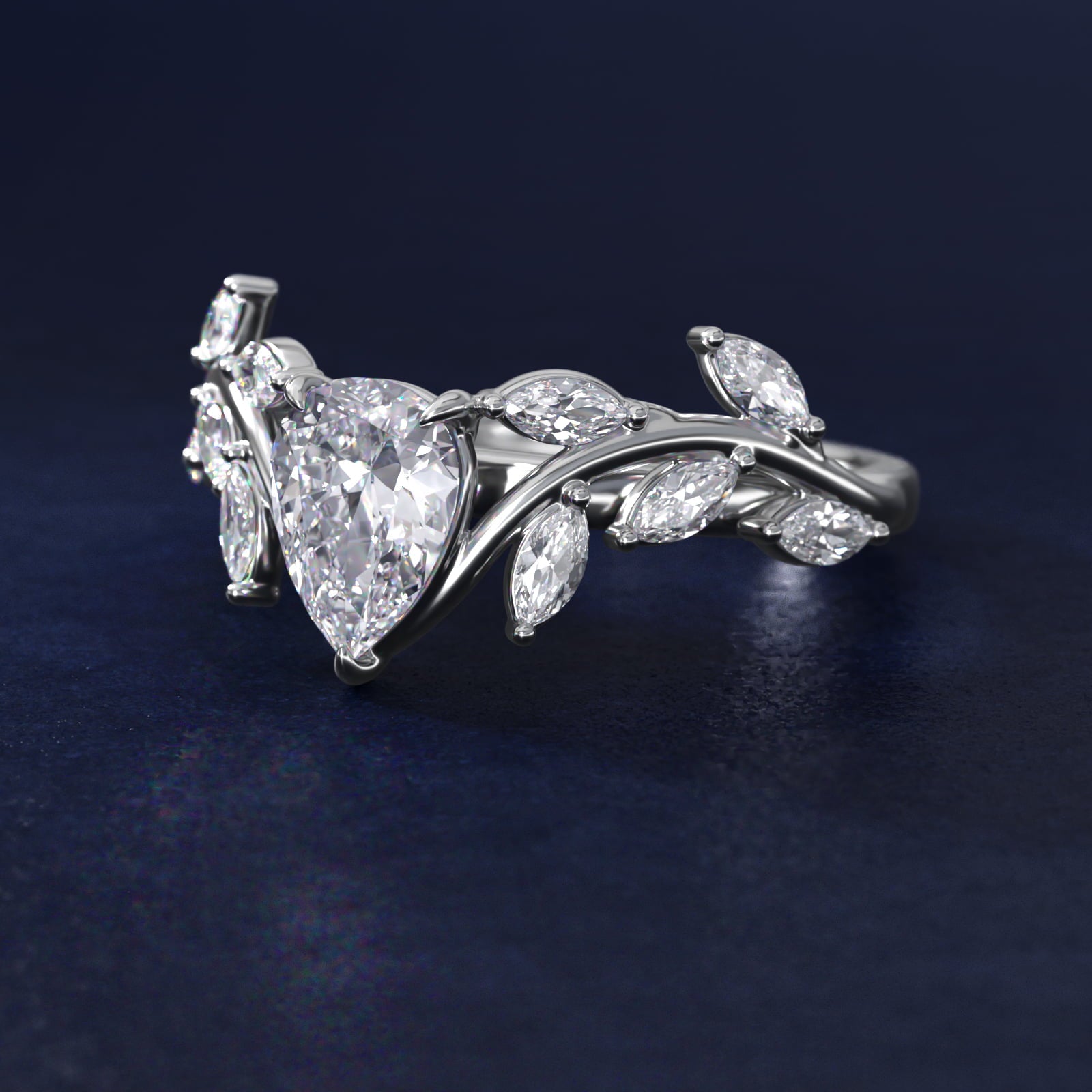 Sterling Silver Pear Cut Moissanite Engagement Ring Floral Side Stone (2.0 ct., 3/8 ct. tw.) Secondary image