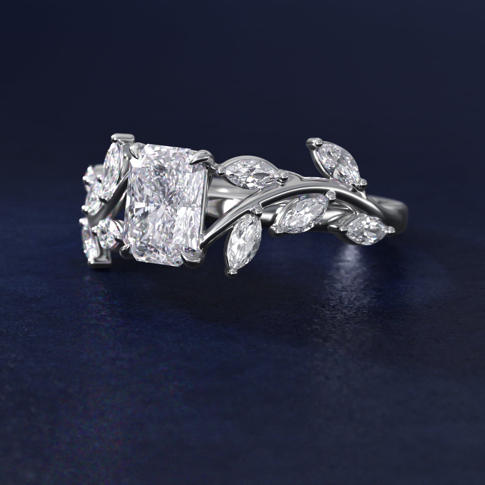 Sterling Silver Radiant Cut Moissanite Engagement Ring Floral Side Stone (2.0 ct., 3/8 ct. tw.) Secondary image
