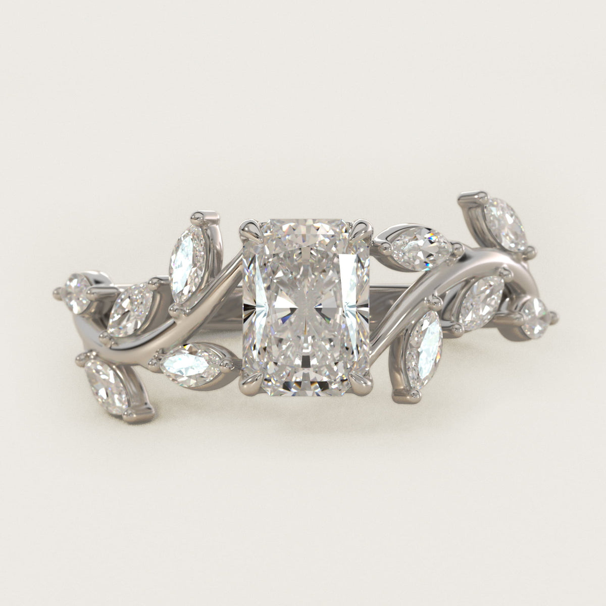 Sterling Silver Radiant Cut Moissanite Engagement Ring Floral Side Stone (2.0 ct., 3/8 ct. tw.) Main image