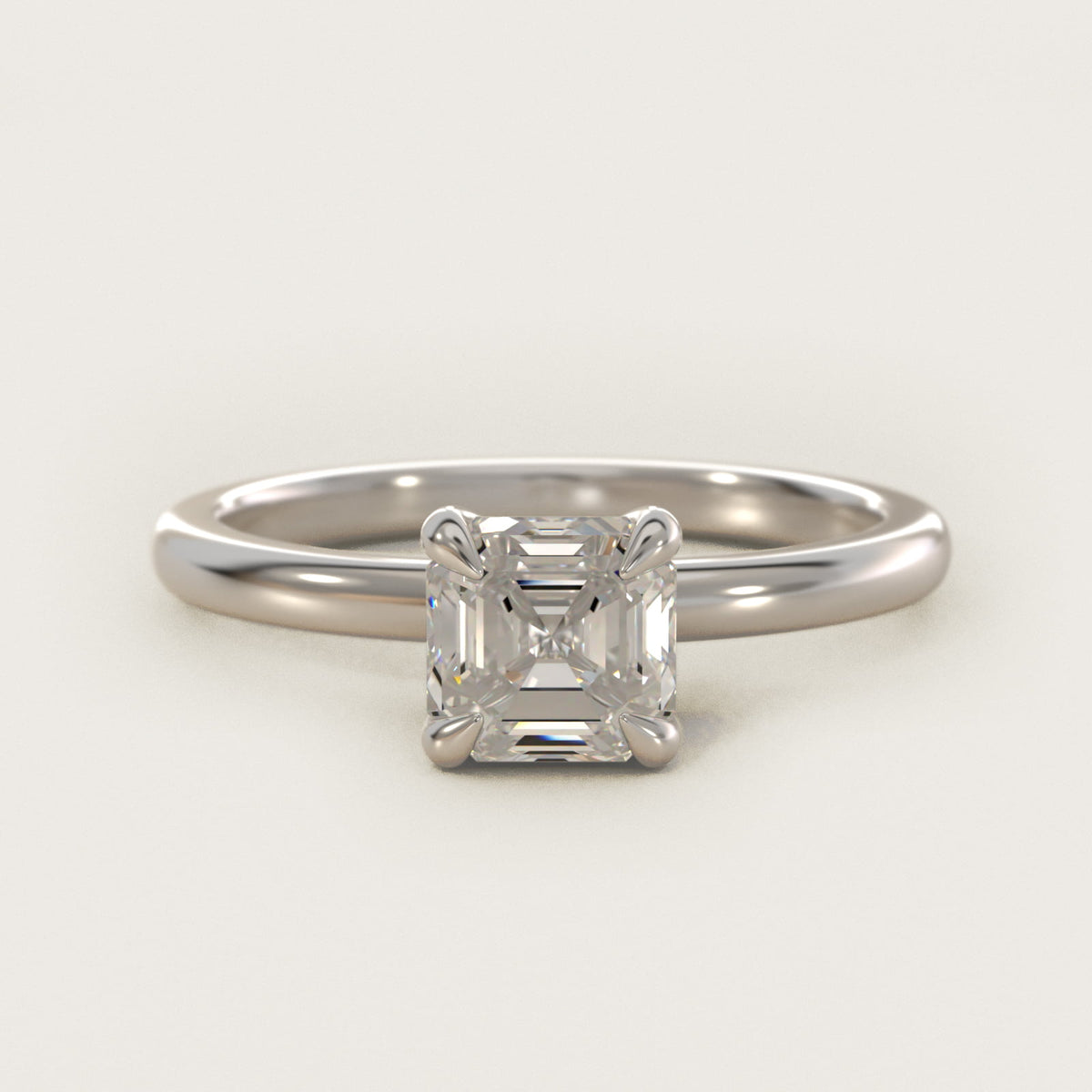 Sterling Silver Asscher Cut Moissanite Engagement Ring Flush Fit Claw Prong Solitaire (2.0 ct.) Main image
