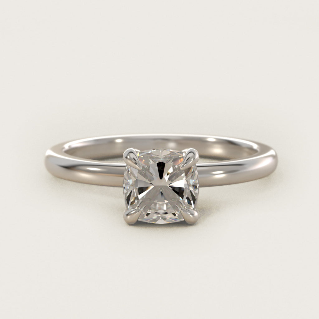 Sterling Silver Cushion Cut Moissanite Engagement Ring Flush Fit Claw Prong Solitaire (2.0 ct.)
