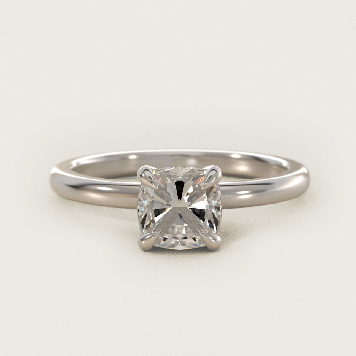 Sterling Silver Cushion Cut Moissanite Engagement Ring Flush Fit Claw Prong Solitaire (2.0 ct.)